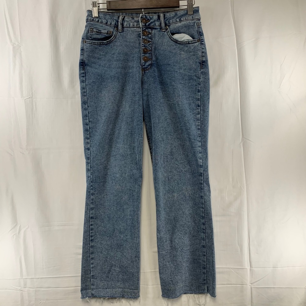 Sound Style Jeans Women 4‎ Blue High Rise Button Fly Raw Hem Straight Leg